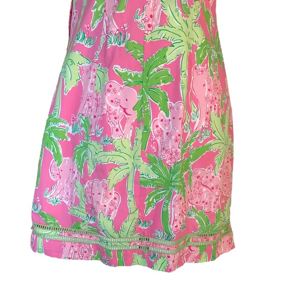 RARE Vintage Lilly Pulitzer Taboo Elephant Palm Print Pink Tie Bow Dress - 6 - Picture 7 of 10
